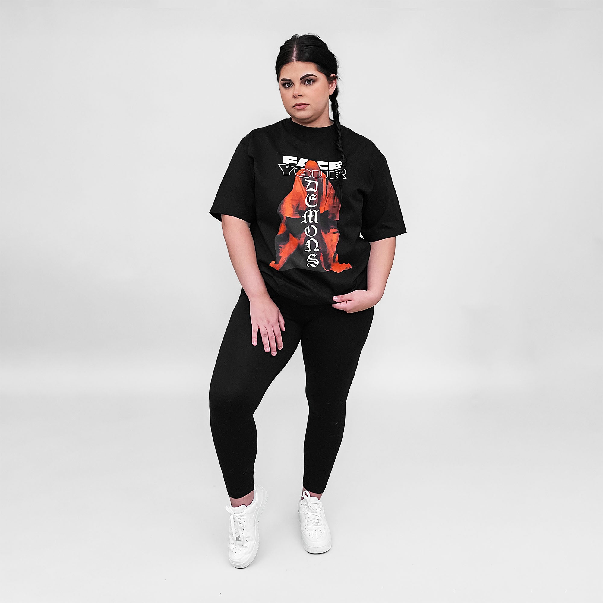 MadHaus Oversized Oversized Graphic T-Shirt Black & Red Quote