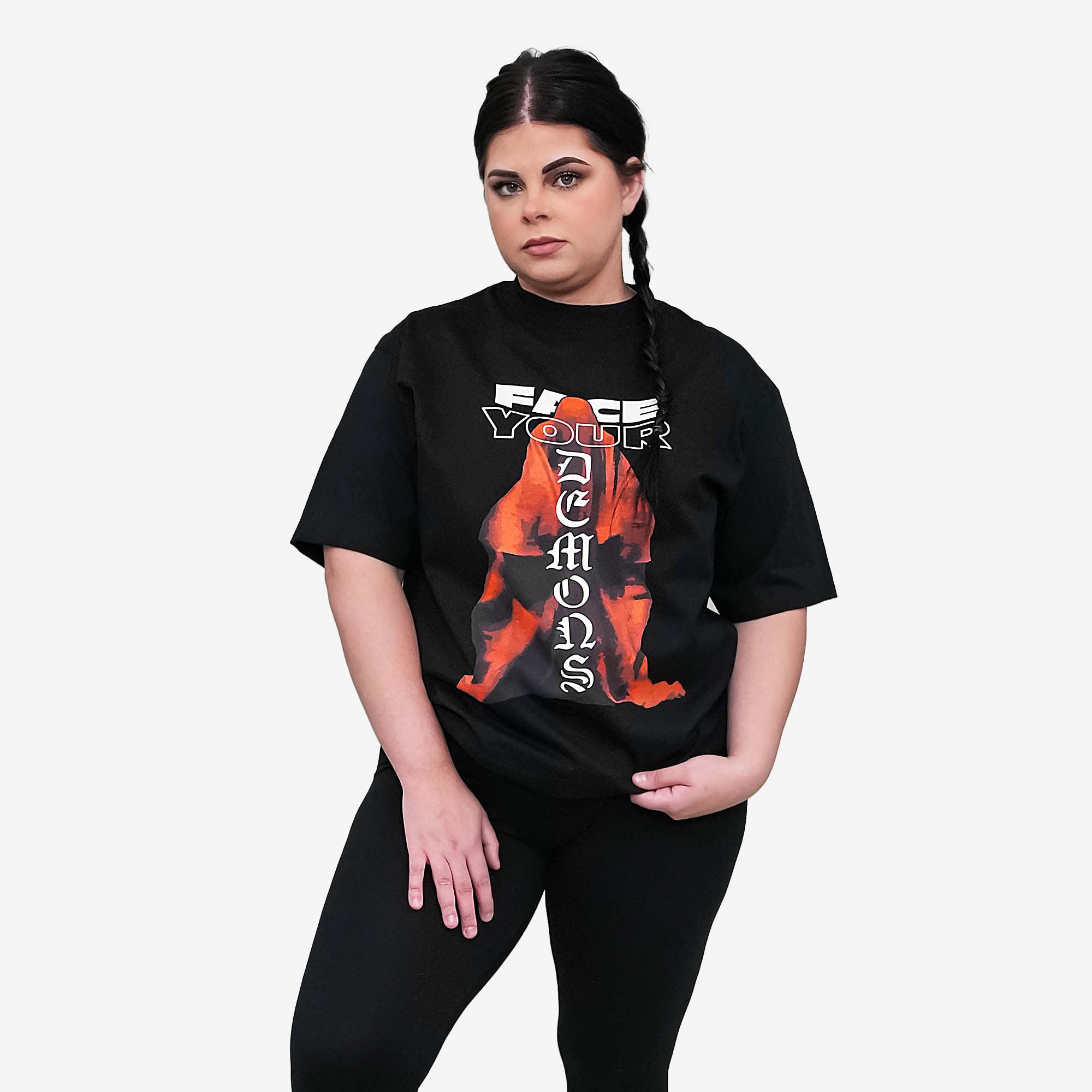 MadHaus Oversized Oversized Graphic T-Shirt Black & Red Quote