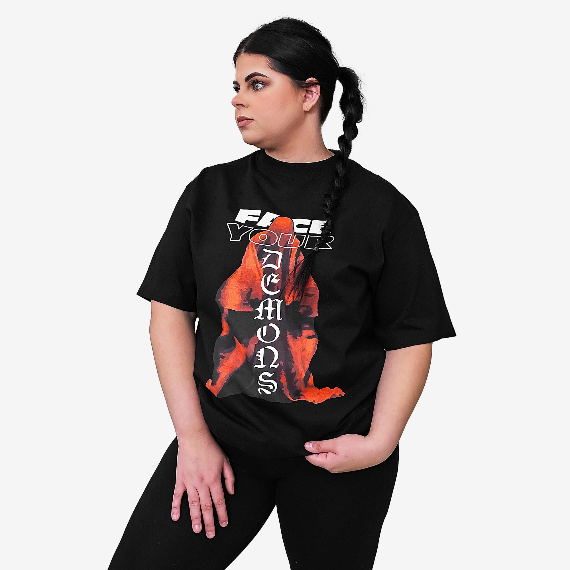 MadHaus Oversized Oversized Graphic T-Shirt Black & Red Quote