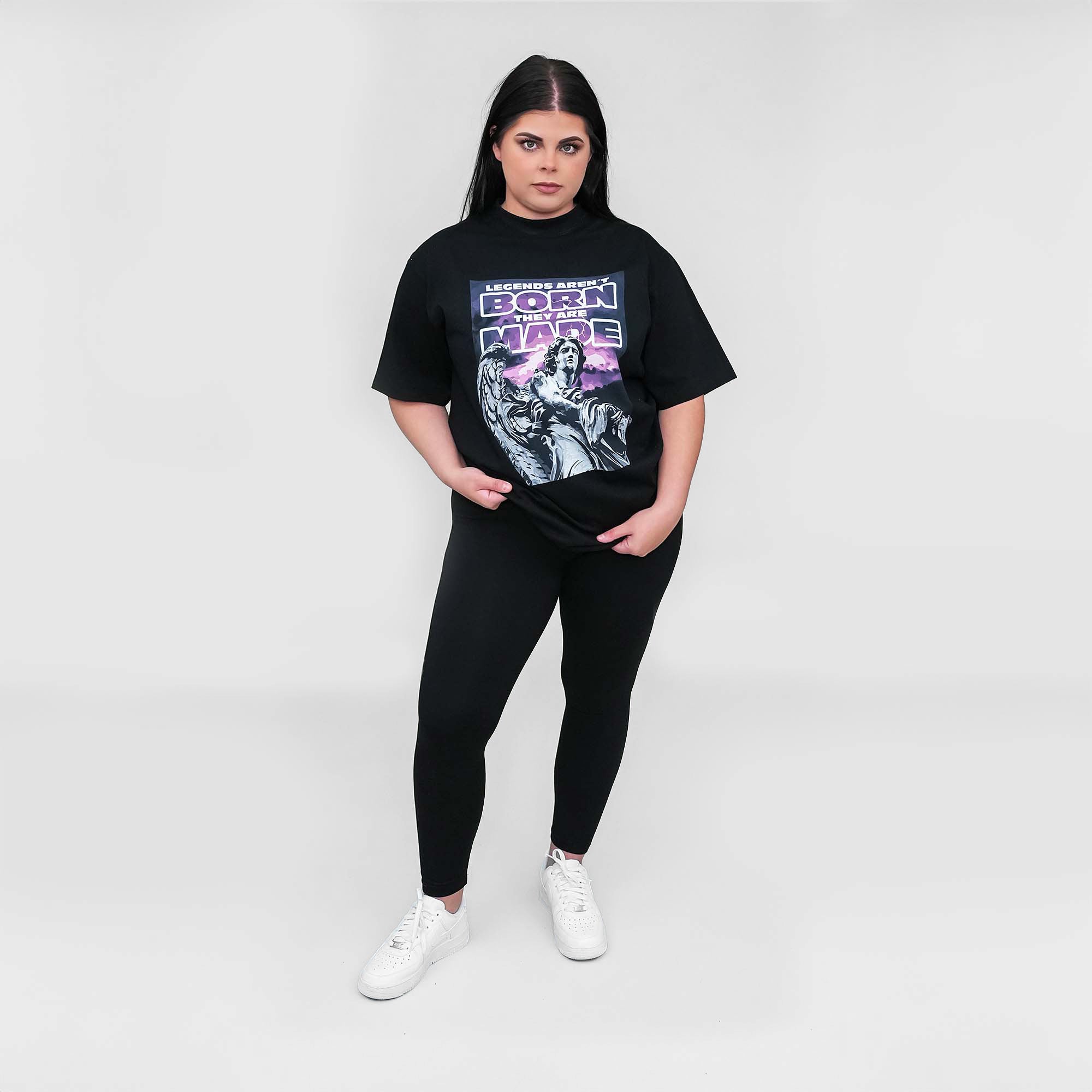 MadHaus Oversized Graphic T-Shirt Black & Purple Legends Quote