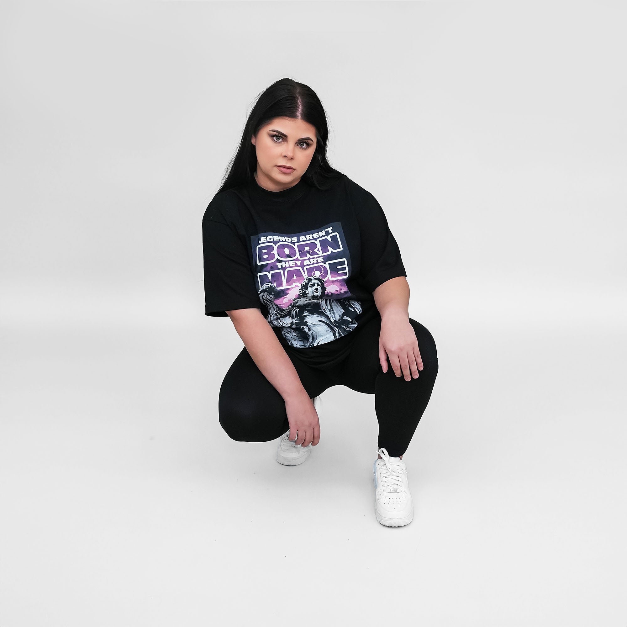 MadHaus Oversized Graphic T-Shirt Black & Purple Legends Quote